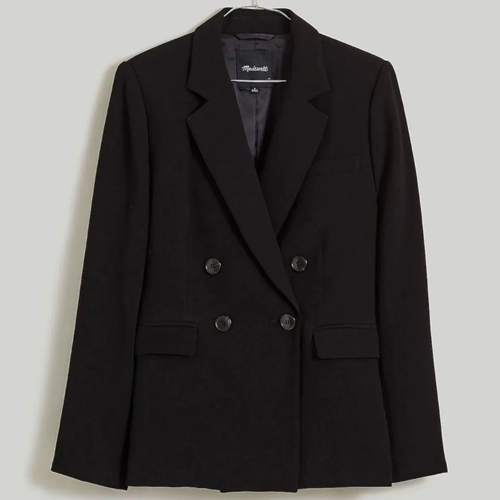 Madewell Black Double-Breasted Blazer with Notched Lapels 10 NWT
